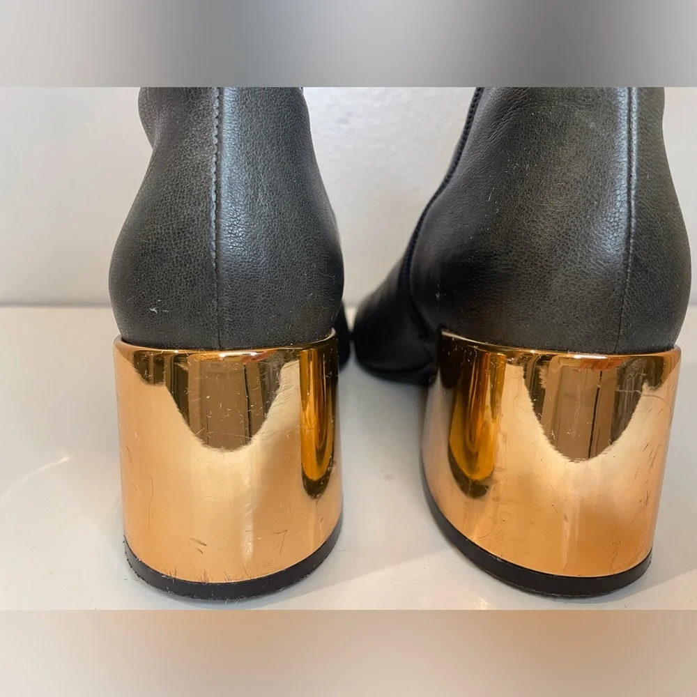 MM6 Maison Martin Margiela Women’s Gray Ankle Block Gold Heel Boots Size 6.5(37)